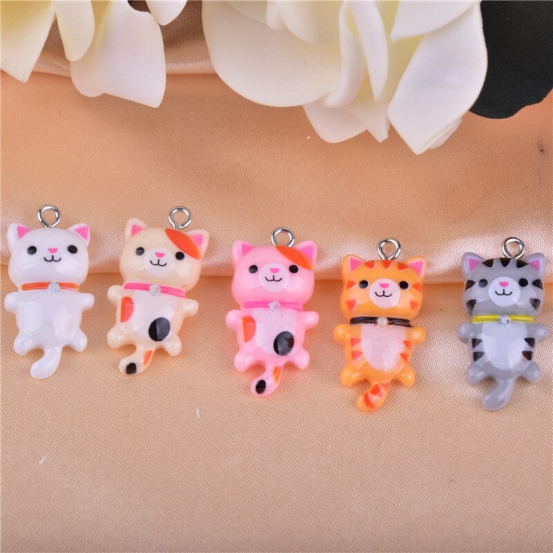 10pcs/pack Kawaii Cat Charms Pendants for Jewelry Making Animal Resin Charms Jewlery Findings DIY Craft