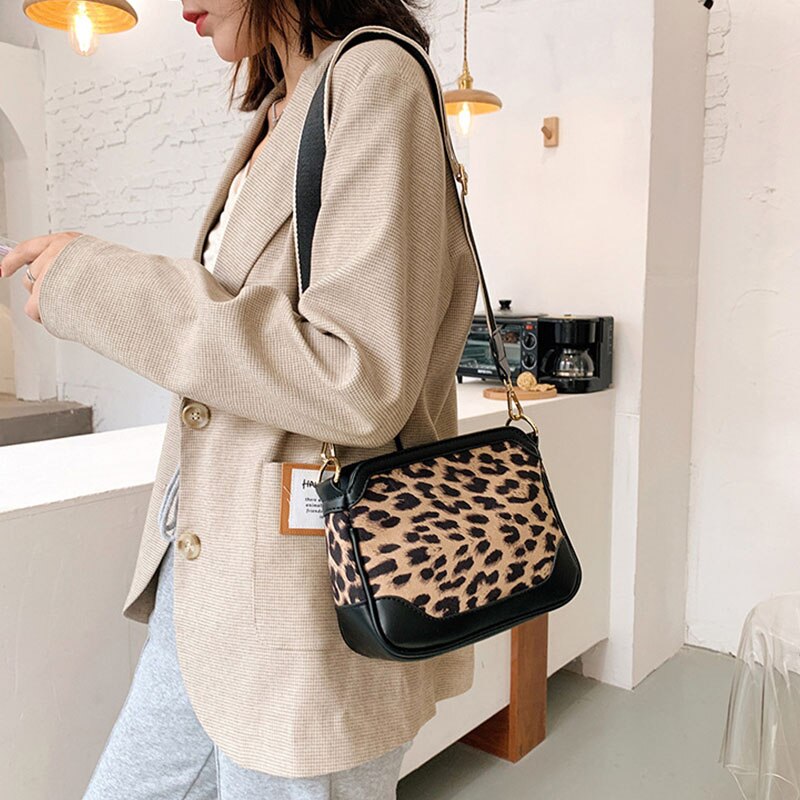 Vintage Luipaard Pu Lederen Schoudertassen Voor Vrouwen Winter Trend Streep Kleine Crossbody Bag Branded Vrouwelijke Handtassen