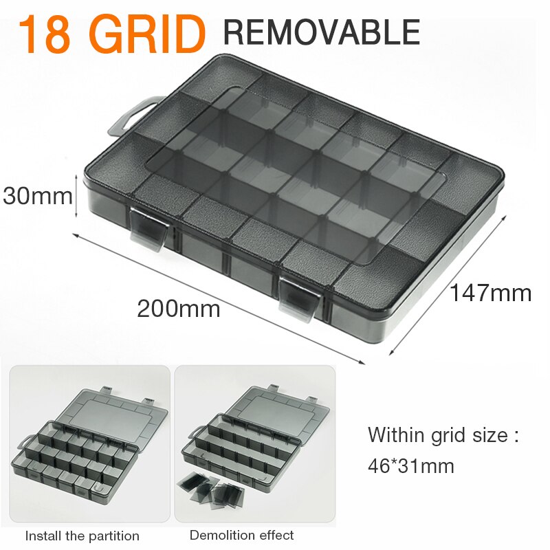 Removable Plastic Portable Parts Box Screw Storage Box Metal Parts Hardware Tool Screwdriver Auto Repair Tool Box: 18 GRID REMOVABLE