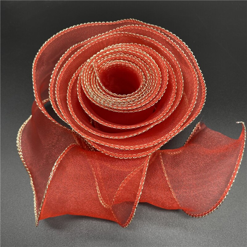 Cinta de Organza de seda con borde ondulado dorado, cintas de encaje para coser, tela, decoración de encaje, 50mm, 1 yarda por lote: 05