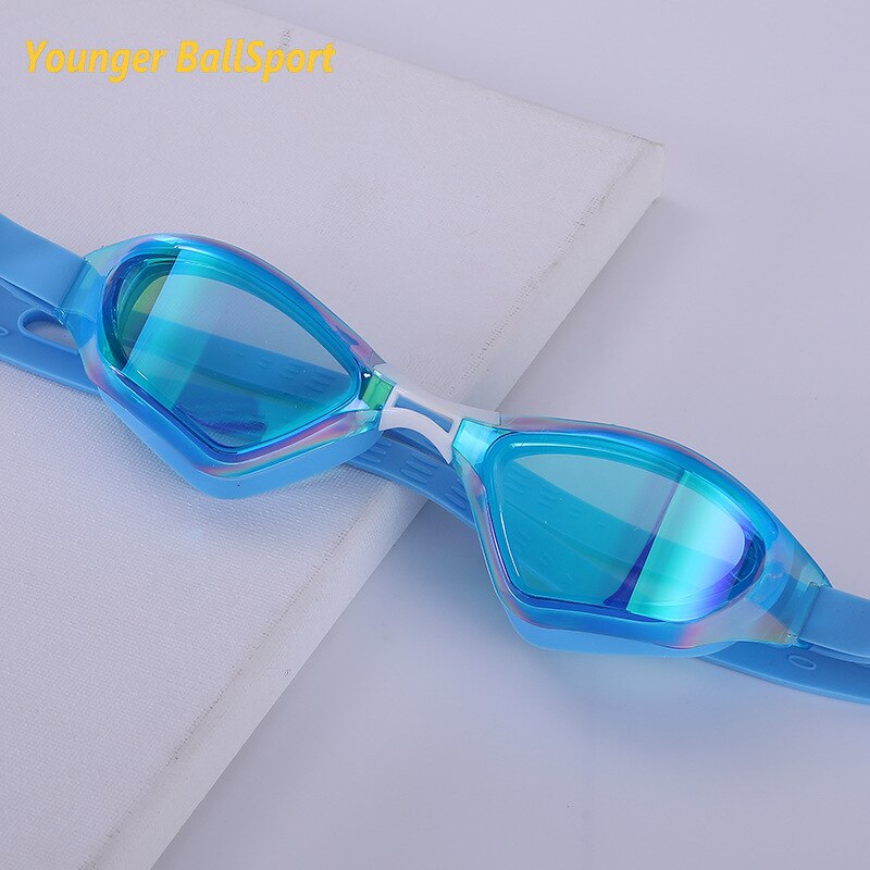 Swimming Waterproof Soft Silicone Glasses Swim Eyewear Clear HD Anti-Fog UV Men Women Goggles Diving Glasses Adlut: light blue-elec