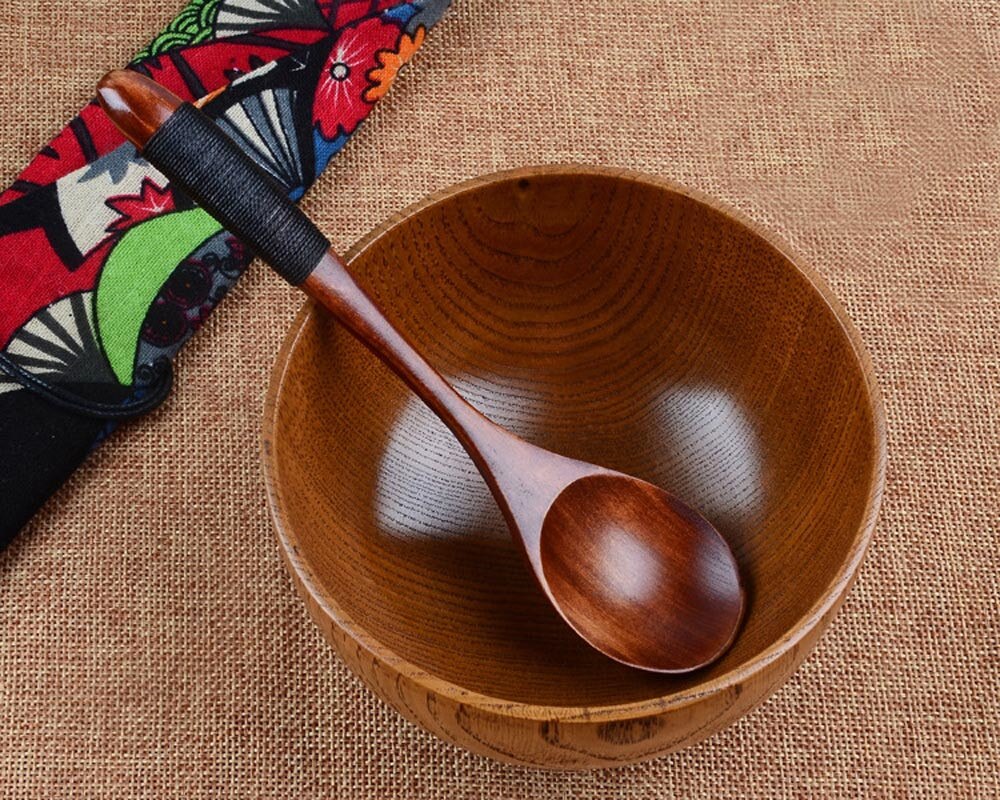 Cuchara de madera para el hogar, cuenco de gachas, cuchara de cena china, cuchara de sopa japonesa para restaurante en casa # W