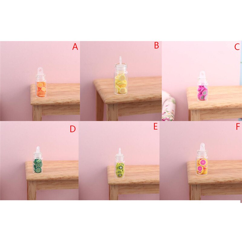 Mini Fruit Slices Glass Bottle Storage Jar Wooden Lid Toy Doll Accessories 1:12 Dollhouse Miniature