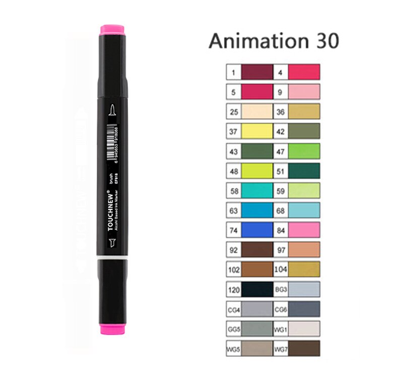 TOUCHNEW-rotuladores artísticos de doble punta para niños y adultos, pincel de Alcohol y cincel para bocetos, 30/40/60/80/168 colores: 30 black colorsA