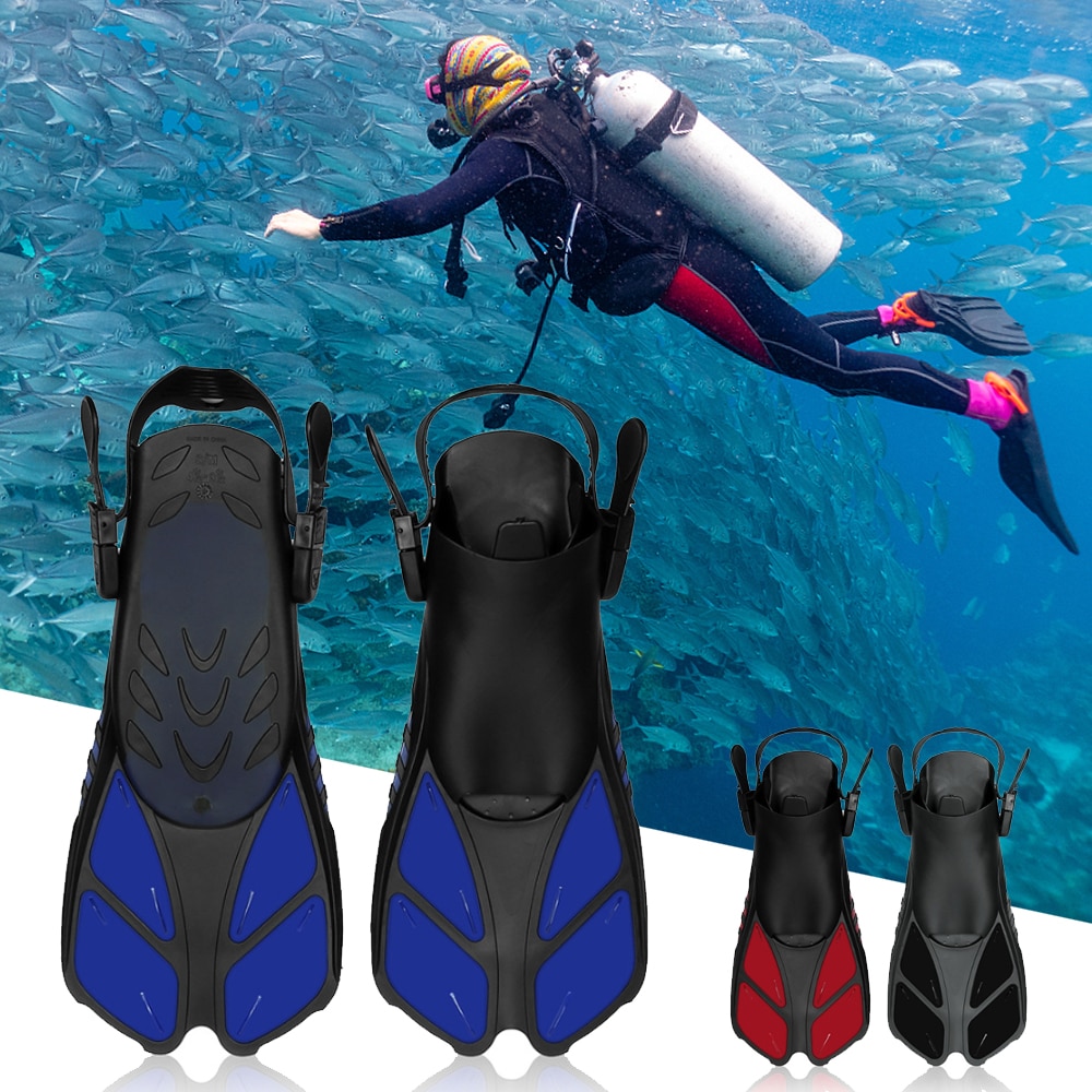 Aletas de natación ajustables Unisex, aletas para el pie, aletas de submarinismo para niños, equipo de natación para principiantes, aletas de buceo portátiles