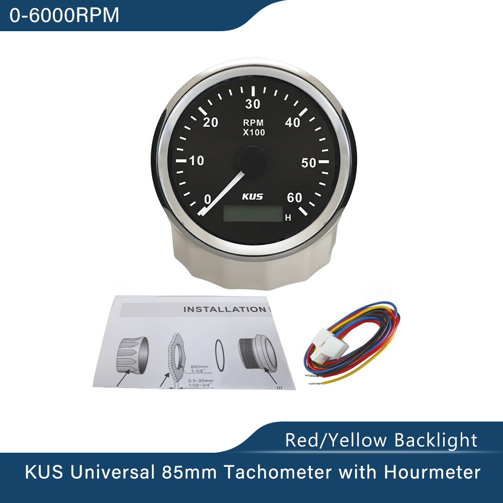 Wasserdicht KUS Marine-drehzahlmesser Auto Lkw Stiefel Tacho Messgerät mit Stunde Meter 0-6000RPM 85mm 12V 24V: BS