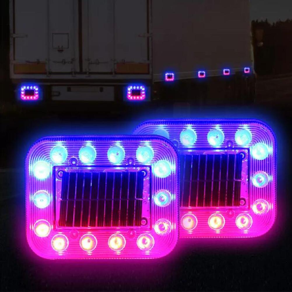 2 Stuks Strobe Waarschuwingslampje Achterlicht Vrachtwagen Lamp Zeven Kleuren Waterdicht Voor Magneet Schakelaar Zonne-energie Anti-Tailing