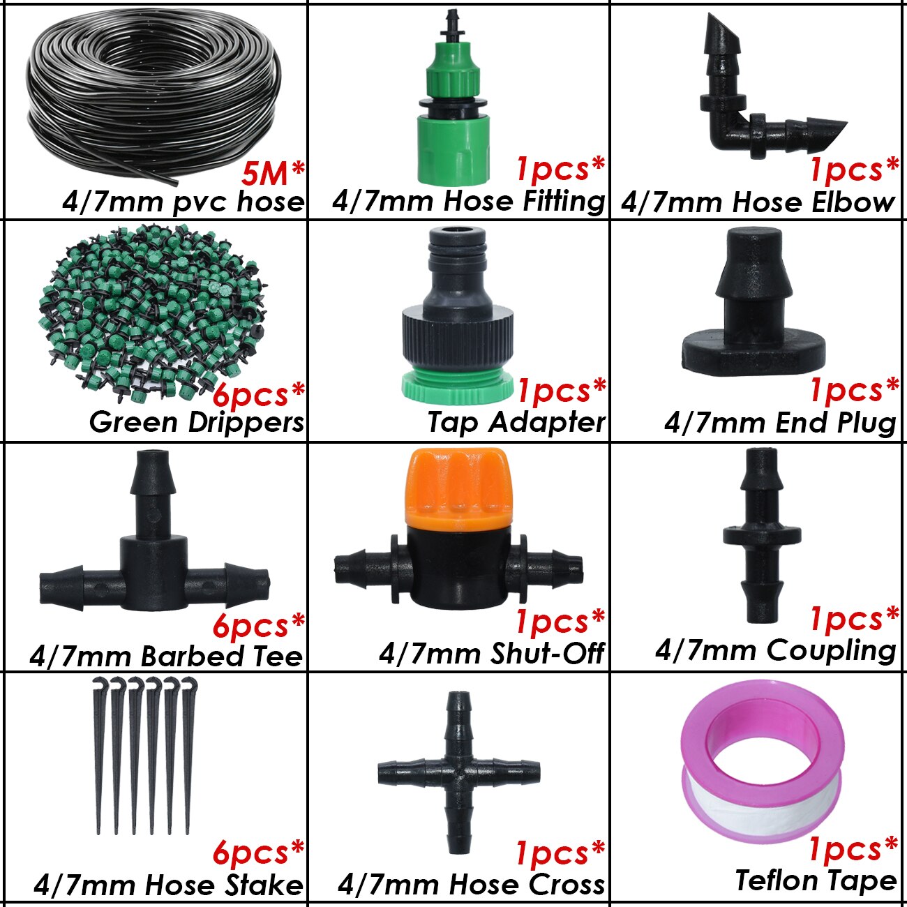 Kit d&#39;arrosage automatique goutte-à-goutte pour serre, 10-50M, 1/4 &#39;&#39;, système d&#39;irrigation, tuyau 4/7mm, buses de brouillard en laiton pour jardin, maison, plante en pot