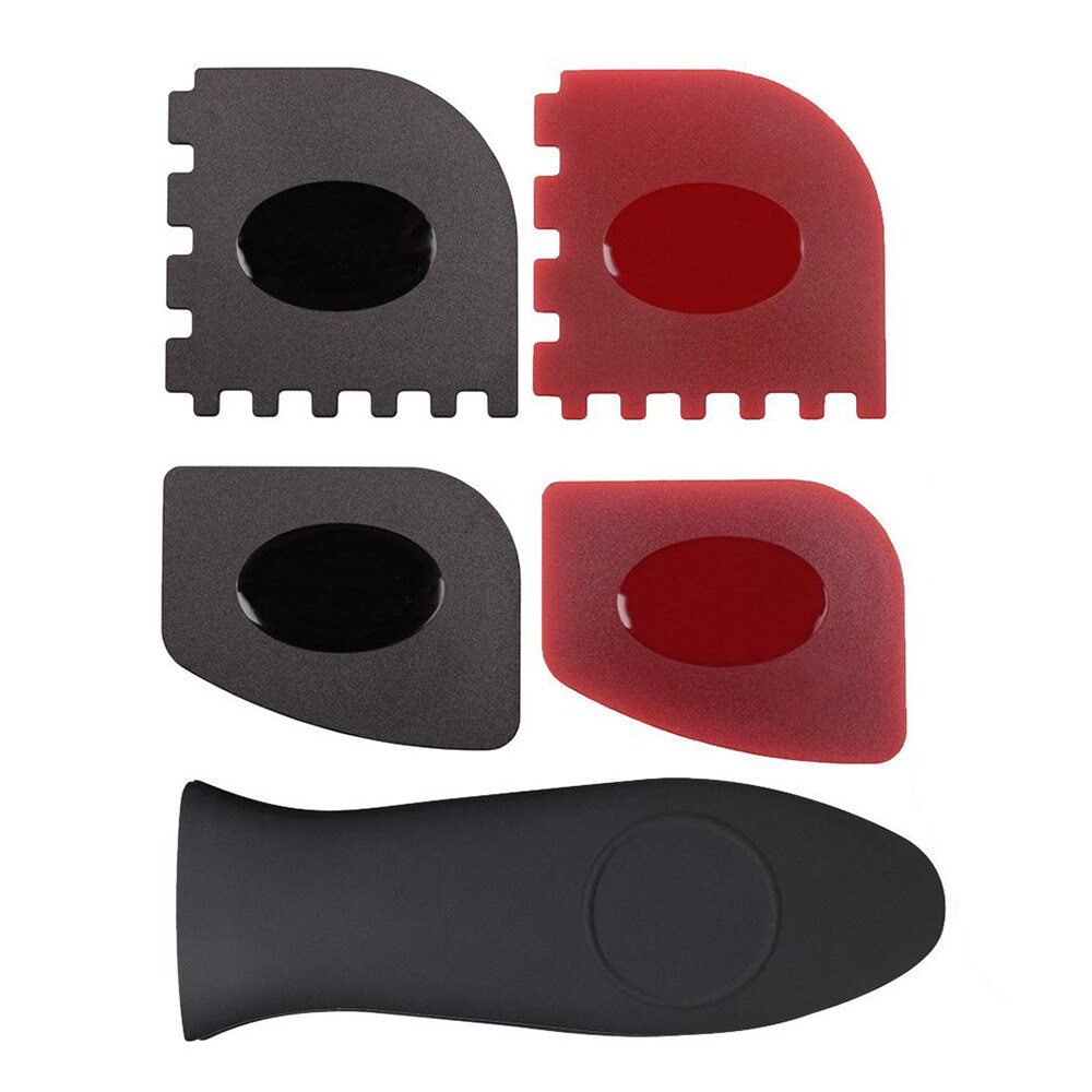 5pcs Set Durable Pan Scrapers with Silicone Handle Holder Cookware Kitchen Cleaning Oil Dirt Scraper Cleaner