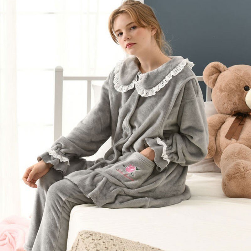 Varm vinter flannel fortykkelse graviditetsjakke frakke blonder casaco manteau pyjamas laktationstøj femme hiver jas damefrakker