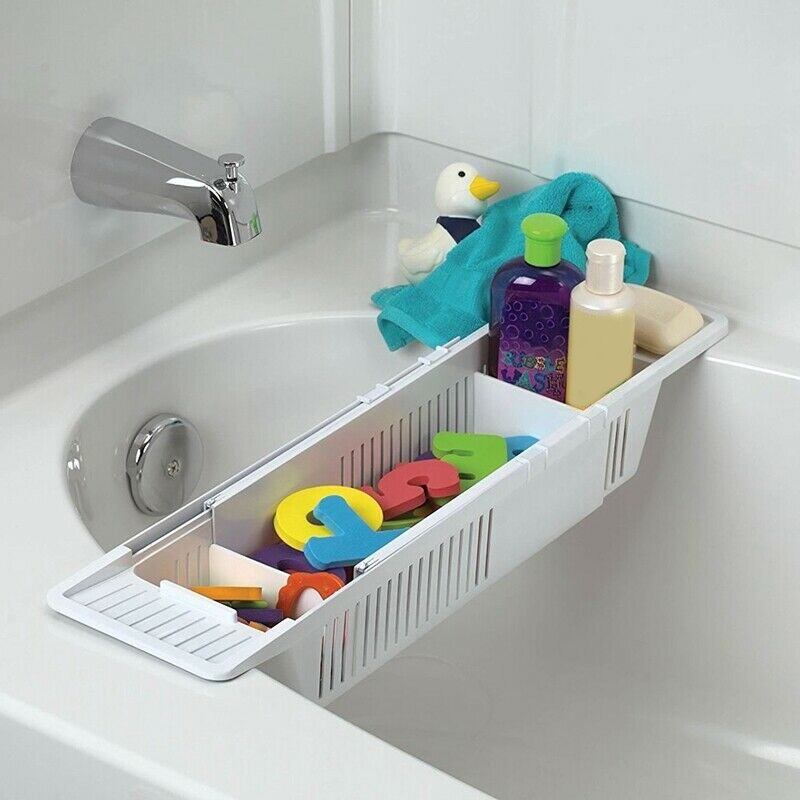 Badewanne Caddie Tablett Kunststoff Badewanne Korb Regal Gestell Schlecht Spielzeug Organizer Versenkbare Lagerung Gestell H99F