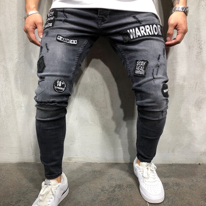 men's hole embroidery jeans Hip-hop slim men jeans skinny jeans men Clothes