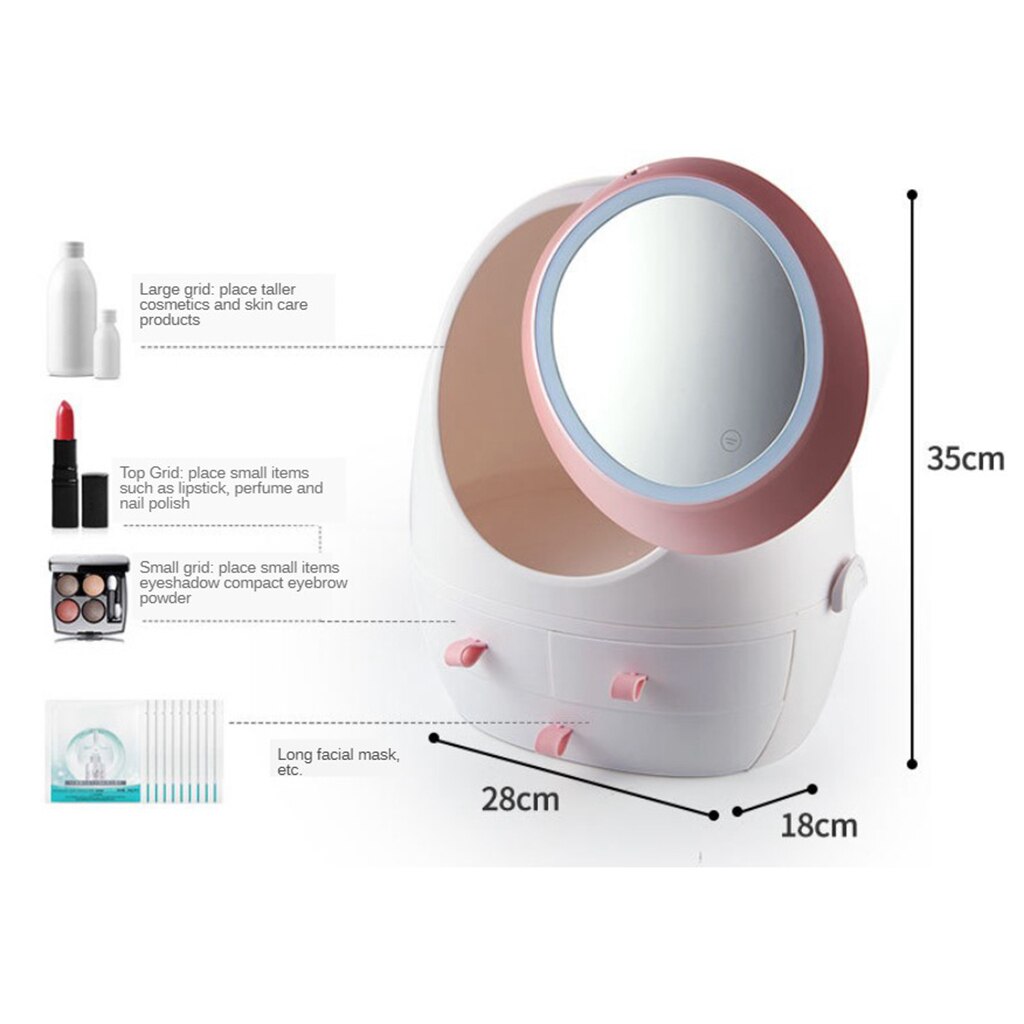 Makeup Mirrors Makeup Cosmetic Storage Case Box Organizers LED Mirror with Makeup Organizer for Dressing Table