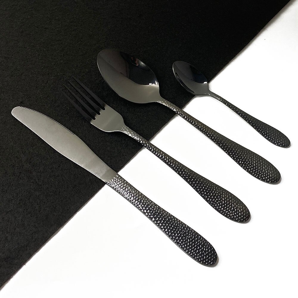 16/24 st servis 304 bestickset i rostfritt stål regnbågsservis hem kök gaffel sked knivset bestick set: 4 st / Svart