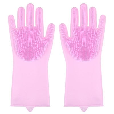 1 Paar Afwassen Schoonmaak Handschoenen Magic Silicone Rubber Afwas Handschoen Voor Huishoudelijke Scrubber Keuken Clean Tool Scrub: Pink