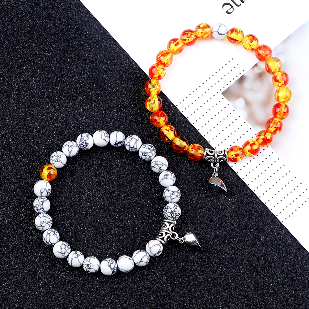 2 unids/set pulsera de cuentas de piedra Natural para pareja corazón imán hebilla pulsera distancia amistad amantes joyería de
