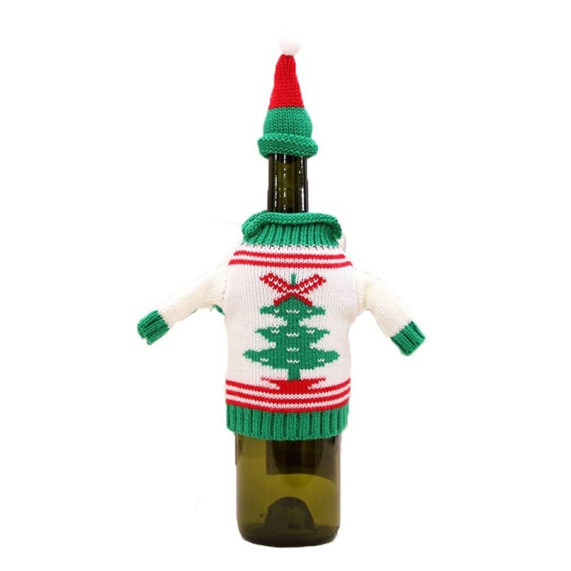 Świąteczny pokrowiec na butelkę wina sweter na butelkę wina pokrywa ozdoby na butelki świąteczne ozdoby: D