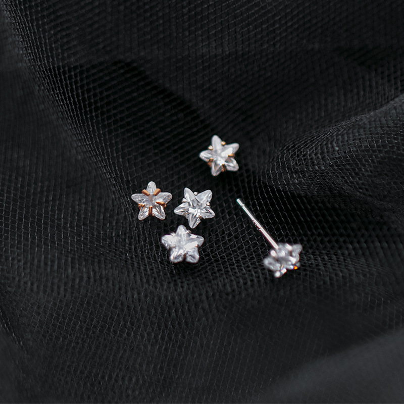 MloveAcc Real 925 Sterling Silver CZ Star Tiny Stud Earrings for Women Wedding Party Luxury Jewelry