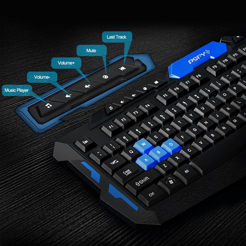 2.4GHz Wireless Keyboard Gaming Keyboard Mouse Combo 19 Keys Anti-ghosting Adjustable DPI Mouse USB Receiver Adapter Mouse Mat