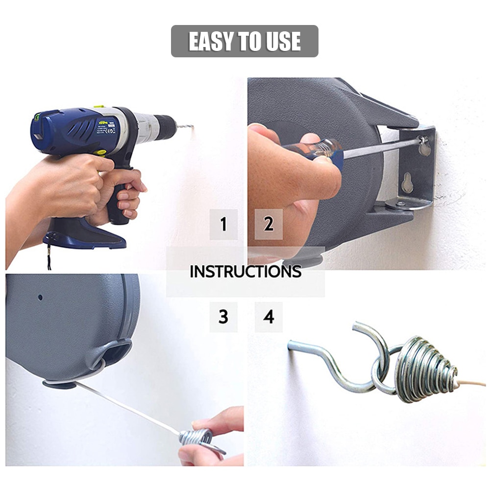 Retractable Clothesline Portable Heavy Duty PVC Retracting Clothes Line Single Line 49 Feet Clothes Drying Rack for Outdoors