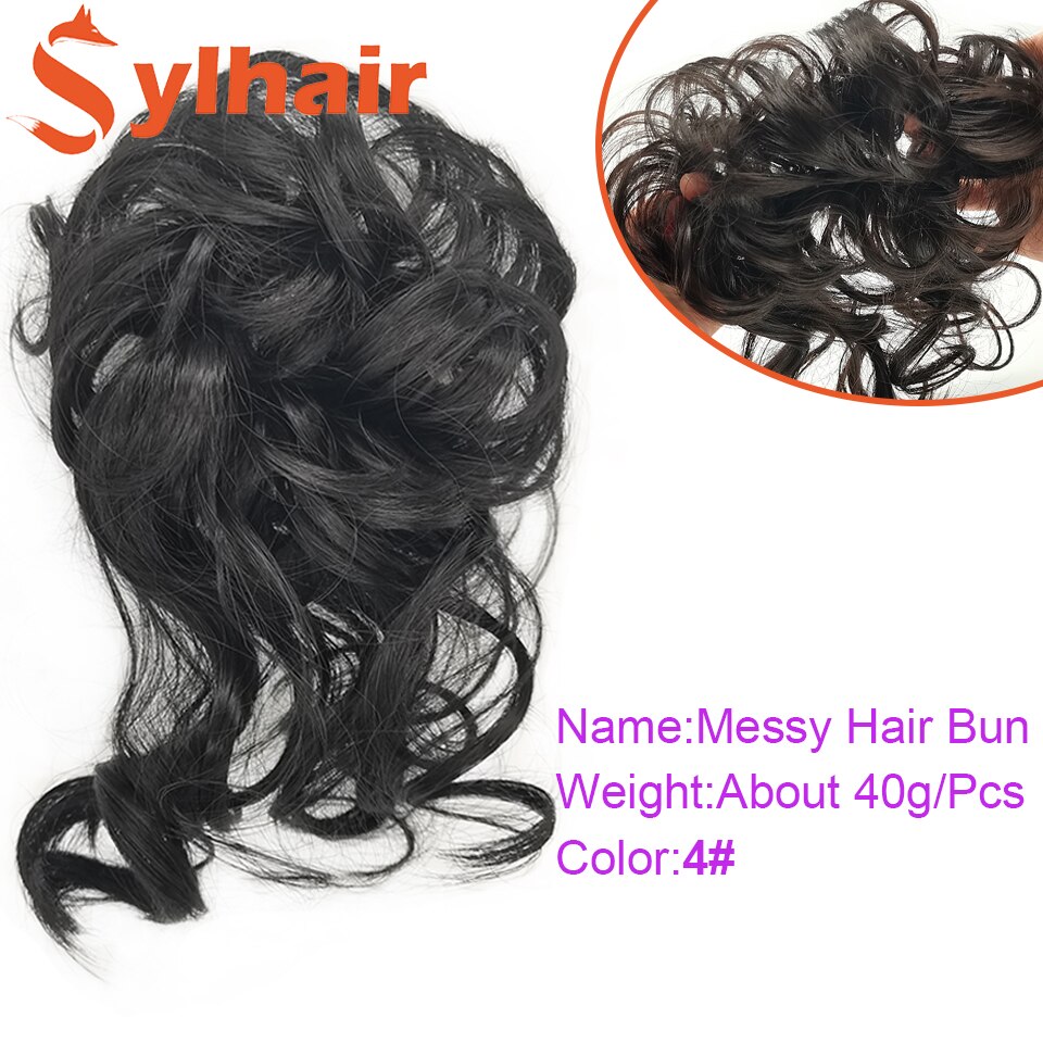 Sylhai-moño de pelo rizado sintético para mujer, moño marrón desordenado con cuerda elástica para el cabello, banda de goma, extensiones de cabello: 4