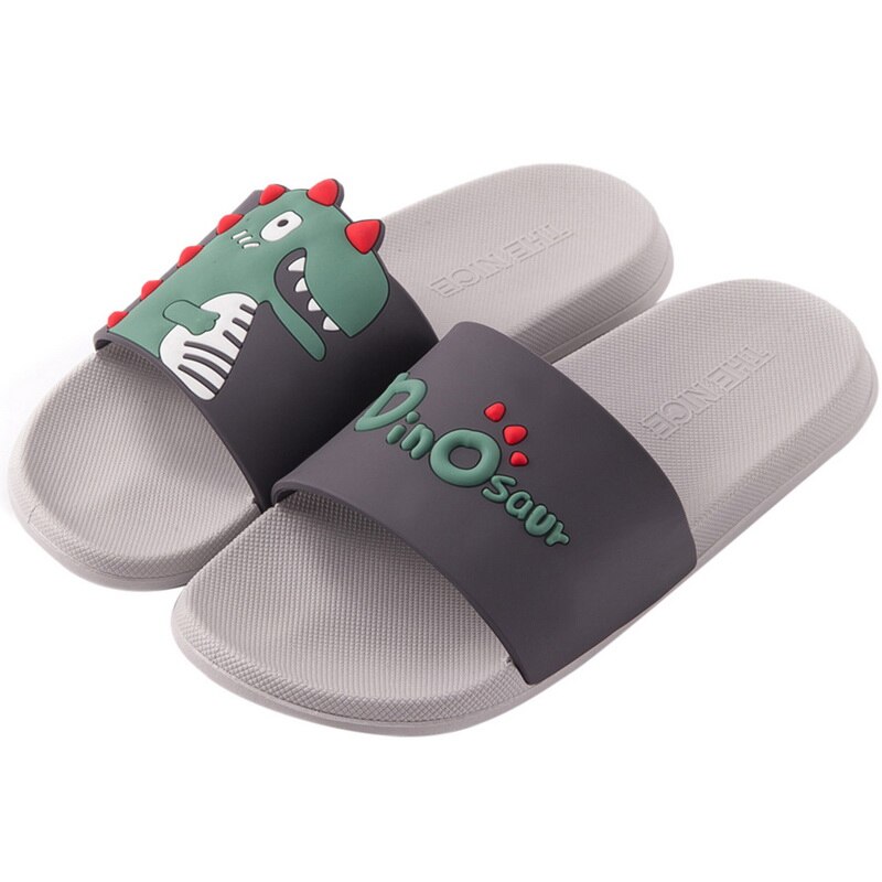 Kvinder sommer pvc dinosaur mønster hjemmesko damer slip on light strandsko kvinde åben tå afslappet platform kvindelig hjemmesko: Grå / 40-41