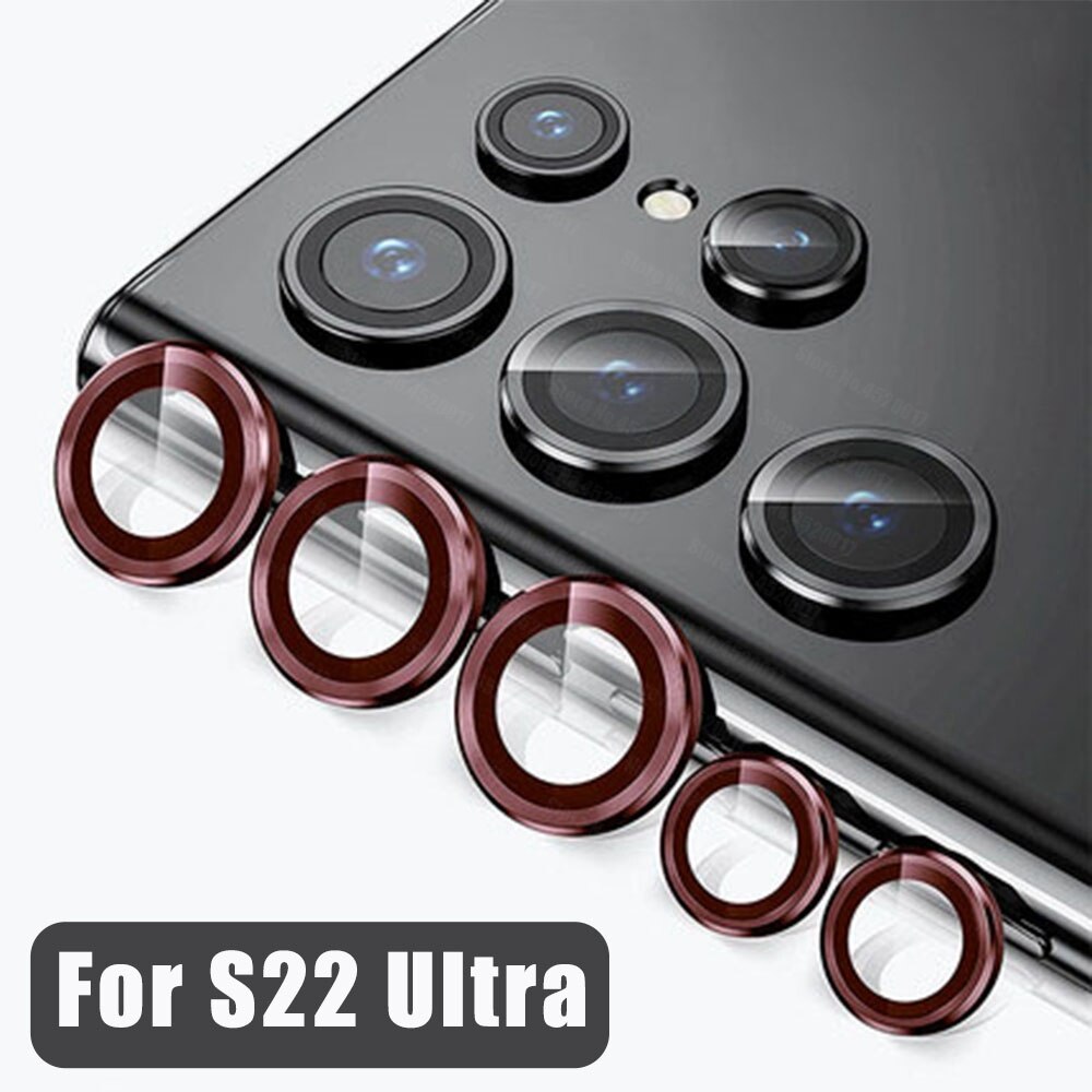 S22 ultra capa completa câmera lente protetor para samsung galaxy s22 ultra liga de alumínio metal vidro temperado para samsung s22ultra: Red
