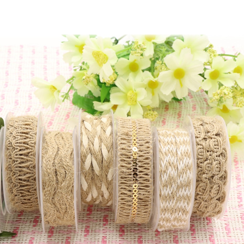 Ruban corde en dentelle et toile de Jute 2 Yards | Ruban bricolage pour Bouquet emballage artisanat décoration Scrapbooking, cordes tressées en lin, Jute
