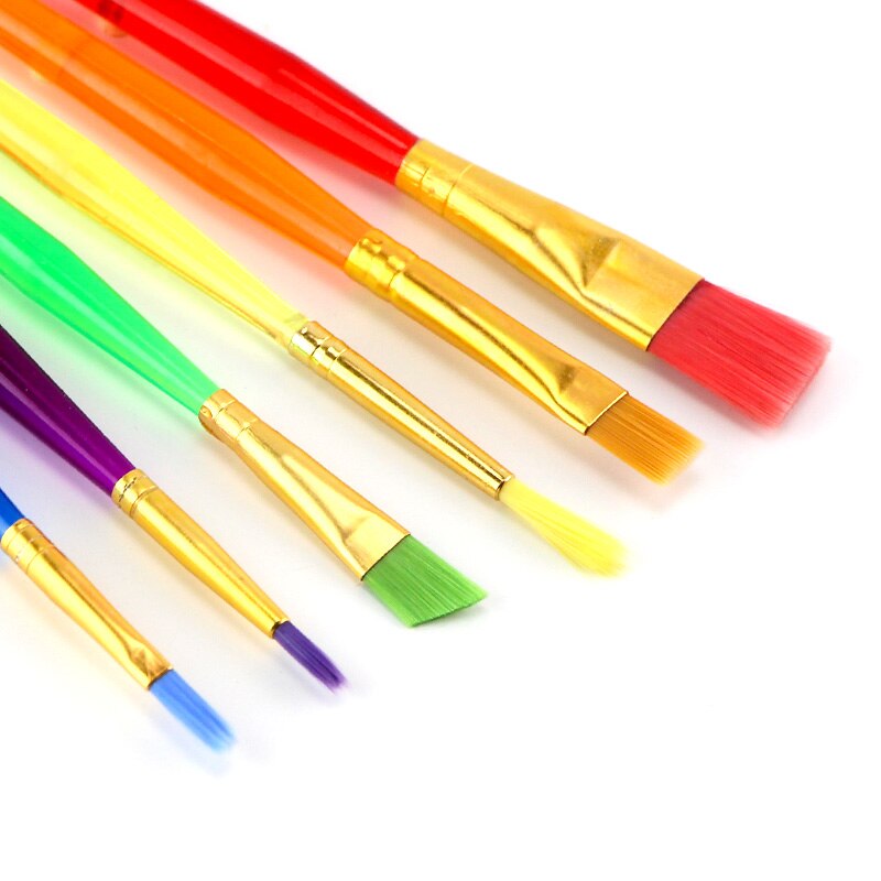 6 Stuks Aquarel Gouache Plastic Verf Borstels Ronde Spitse Punt Nylon Haar Schilderij Borstel Tekening Pen Art Set Levert 03190