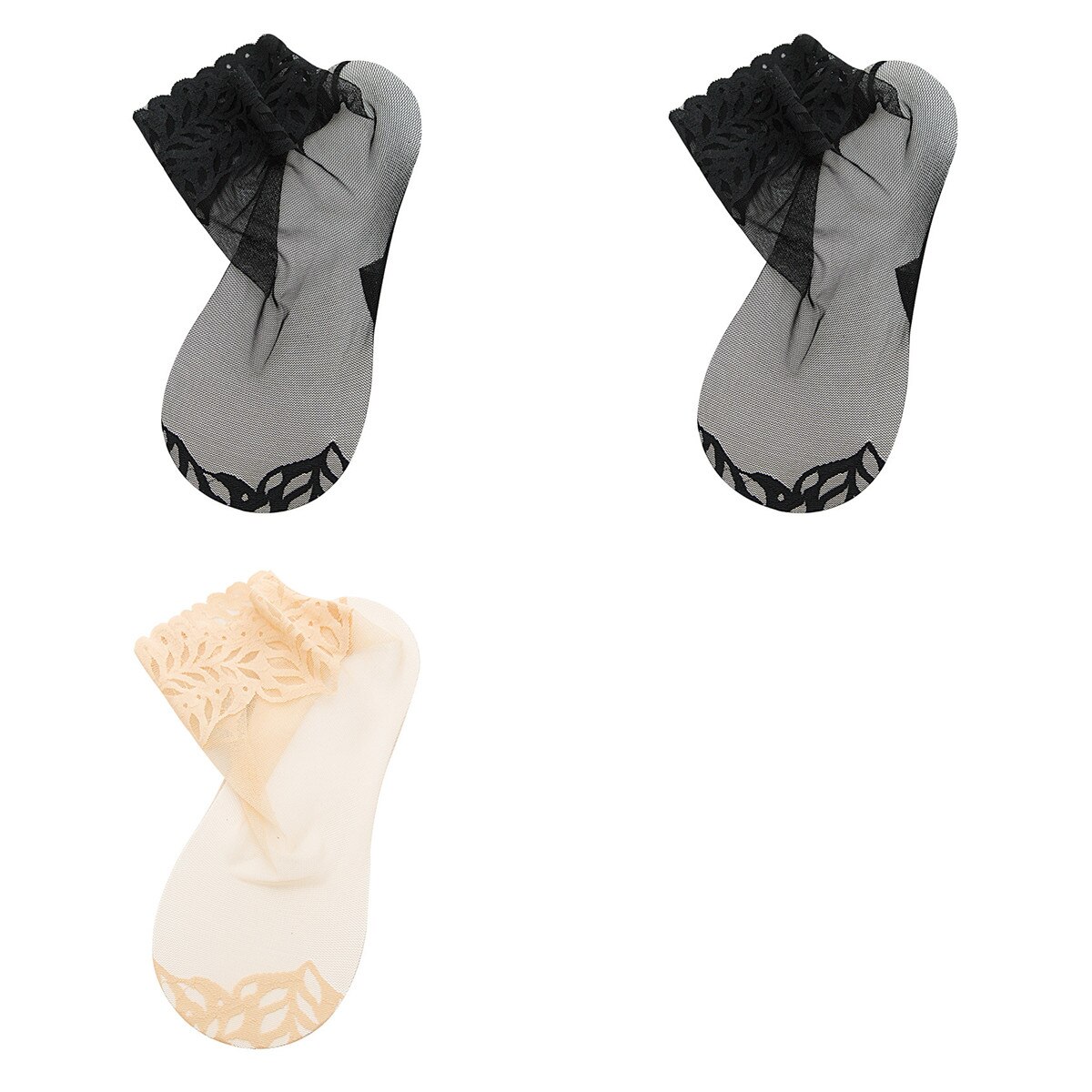 Calcetines de encaje transparentes para mujer, medias antideslizantes de malla de Color sólido, invisibles, para verano, 3 pares, 2022: 3 pairs C
