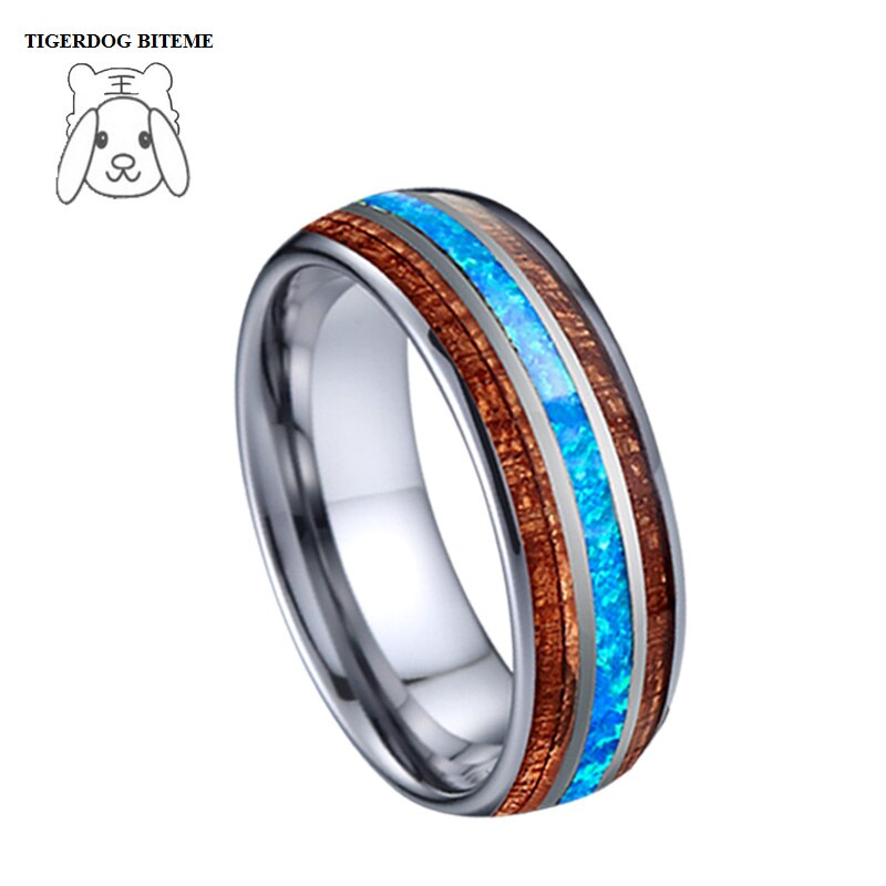 Liefdesallianties blauwe opaal wolfraamcarbide sieraden usa stijl 8mm carbide koa hout paar trouwringen voor mannen en vrouwen