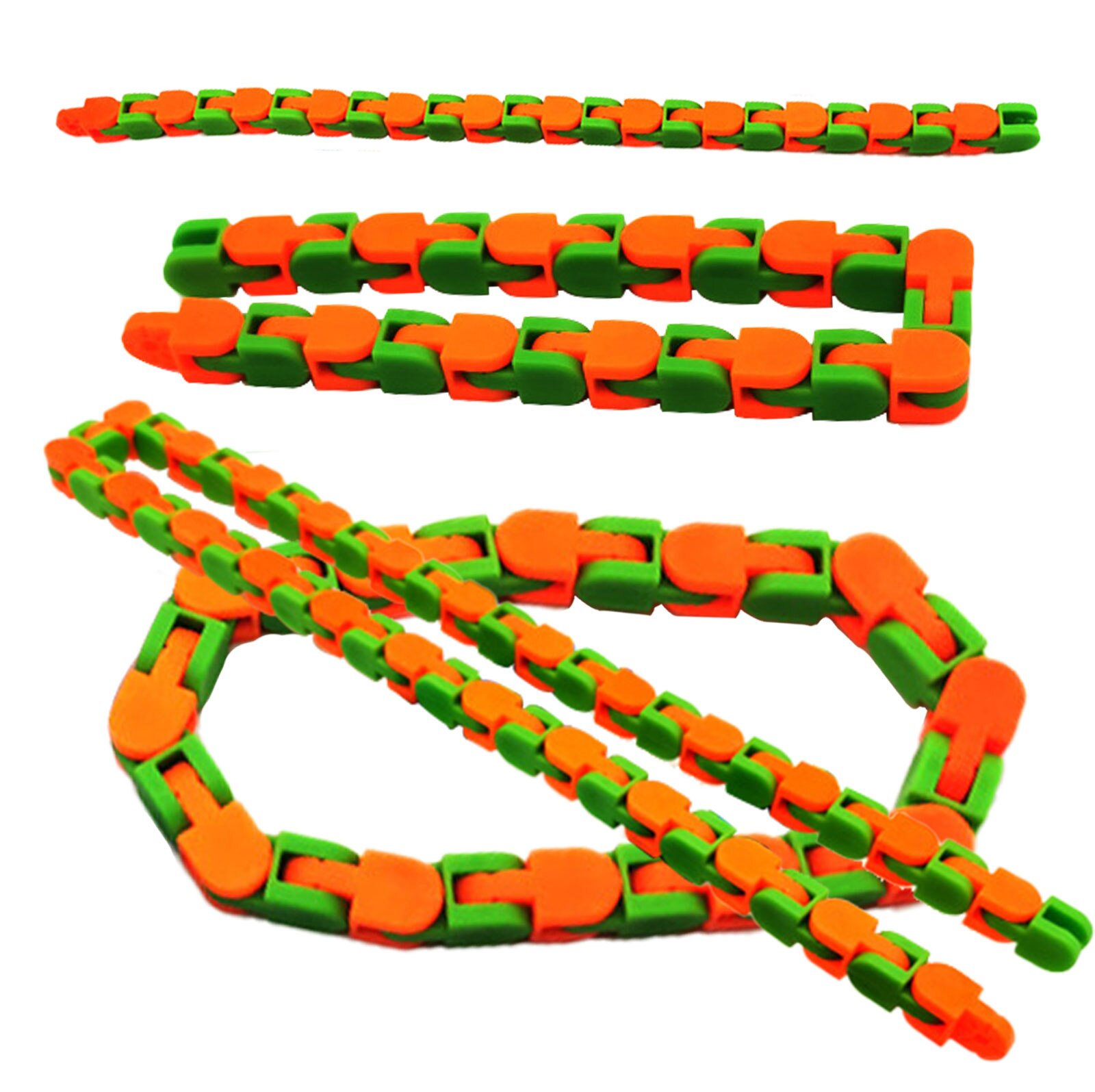 24 Links Wacky Tracks Snap and Click Fidget Toys Bike Chain Spinner Bracelet Snake Puzzle Anti Stress Toys for Kids Adults: Green   Orange