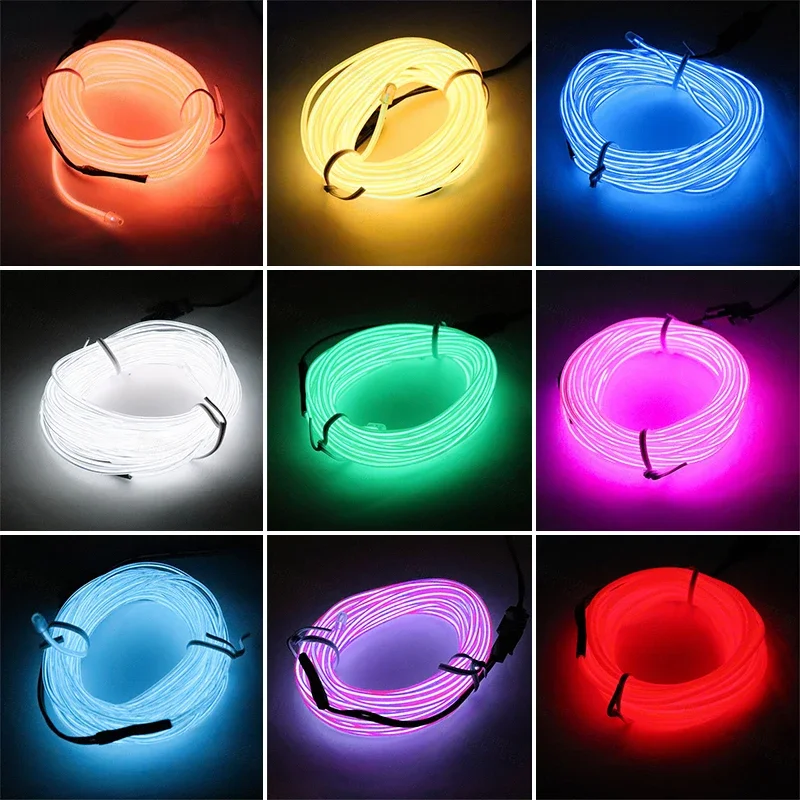 EL Wire 5/4/3/2/1 colores 1M luces iluminadas con luces de neón combinación DIY luces multicolores pilas AA tiras LED USB para graduación