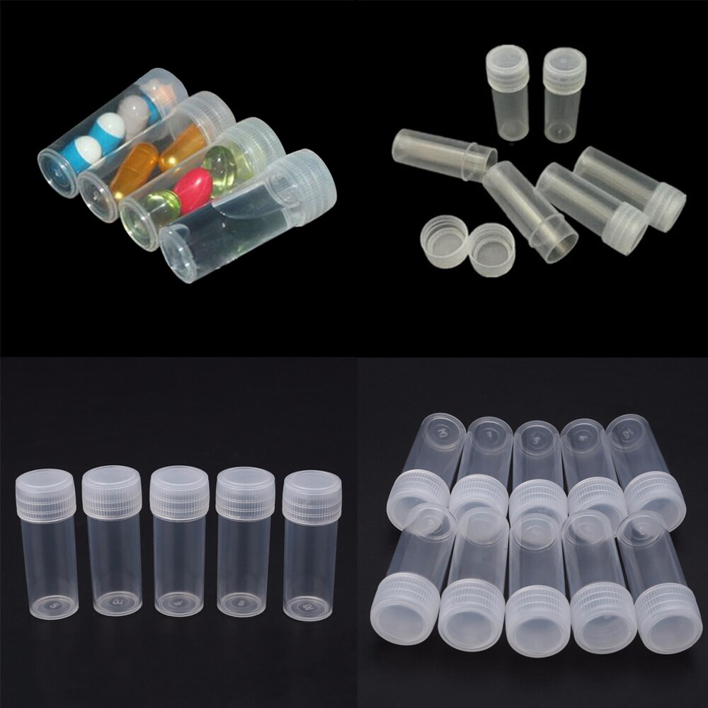10pcs 5ml Plastic Bottle Sample Small Barrel Vials Medicine Pill Liquid Powder Capsule Storage Container Packing Bottles F694587