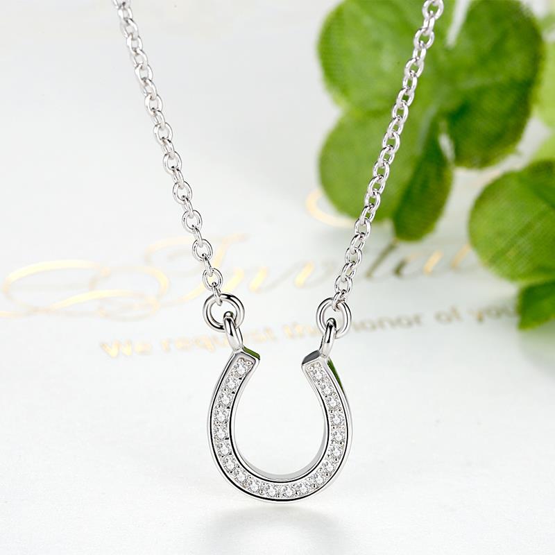 ELESHE 925 Sterling Silver AAA Zircon Necklaces Shiny U Shape Pendants For Women Engagement Choker Fine Jewelry