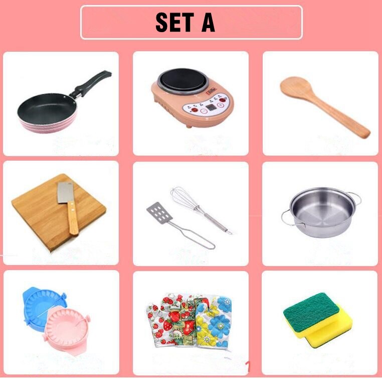 Miniature Cooking Sets Mini Kitchen Cookware Pot Pan Real Cooking Food Play Set Small Kitchen Utensils: SET A