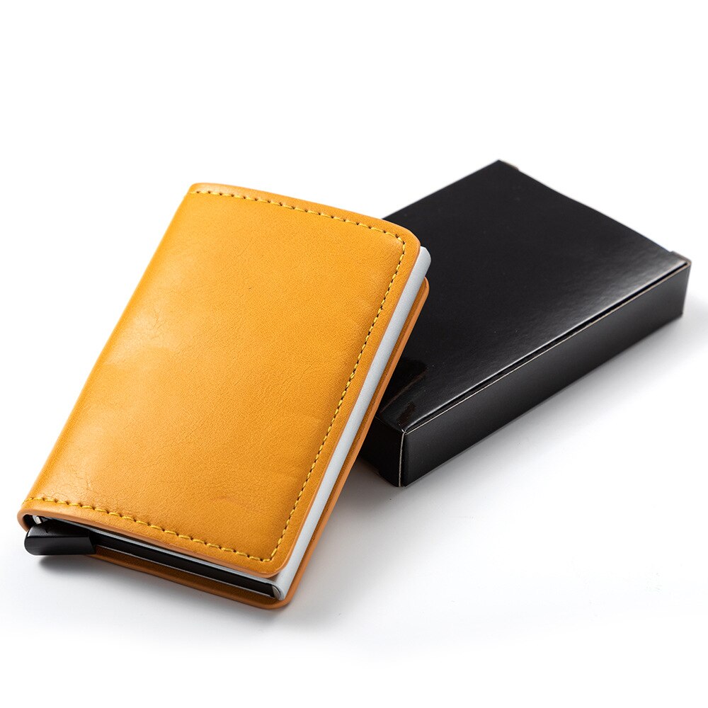 Zovyvol Veiligheid Smart Portemonnee Anti-Diefstal Mannen En Vrouwen Kaart Portemonnee Metalen Aluminium Solid Slim Kleine Korte Portemonnee cartera Mujer: Yellow CZ0008