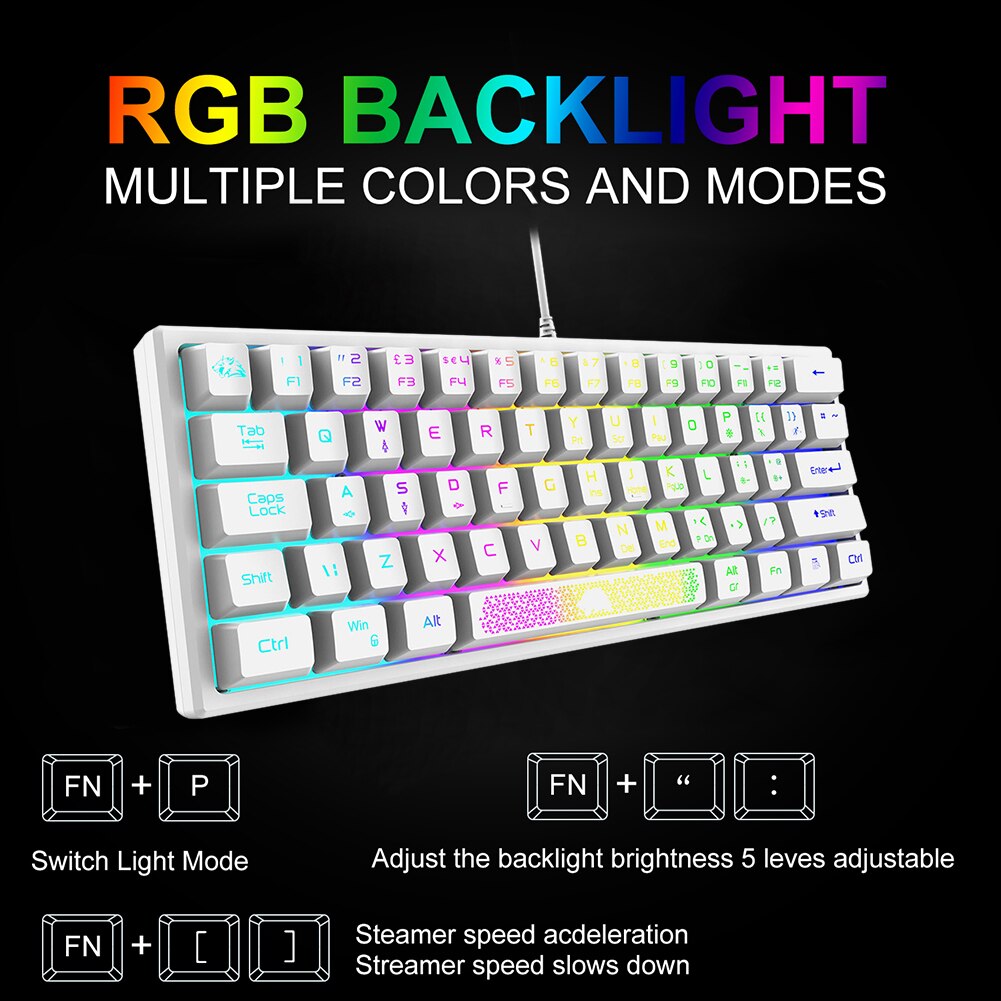Ergonomic Backlit Laptop Computer USB Percent RGB Wired Keyboard 62 Keys Ergonomic Gaming Laptop Keyboard