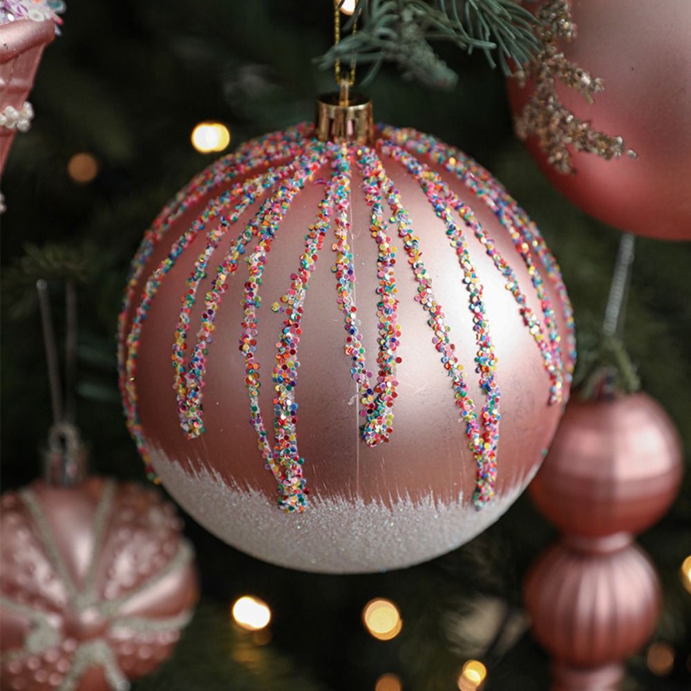 Pink Christmas Balls Pendants Pinecone Ice Cream Xmas Tree Hanging Ornaments Shatterproof Pentagram Merry Christmas Decor