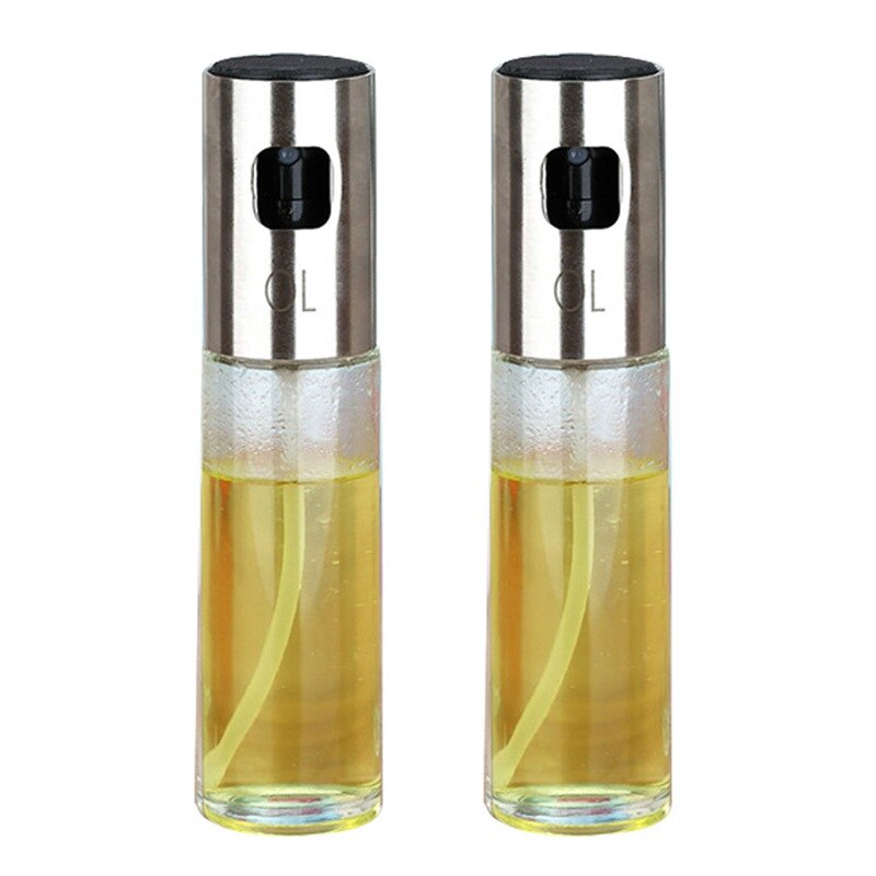 2PCS/Set Glass Oil Spray Bottle Pump Kitchen Olive Oil Sprayer Stainless Steel Oil Pot Bottle Oil Dispenser Gadget Cooking Too: Default Title