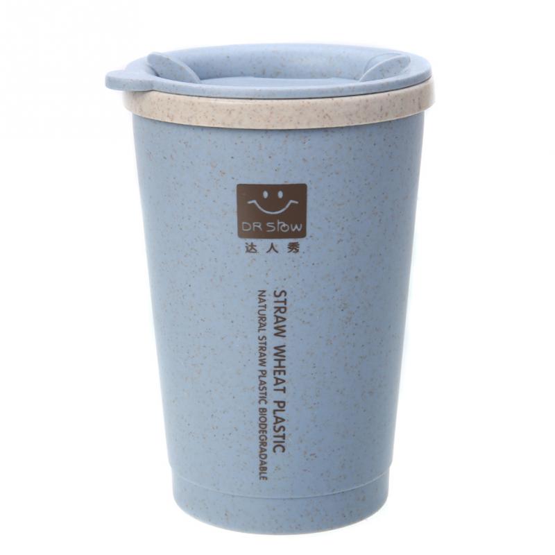 280ml dobbeltvægsisolering hvedefiber halm kaffekop rejse krus lækagesikker: Blå