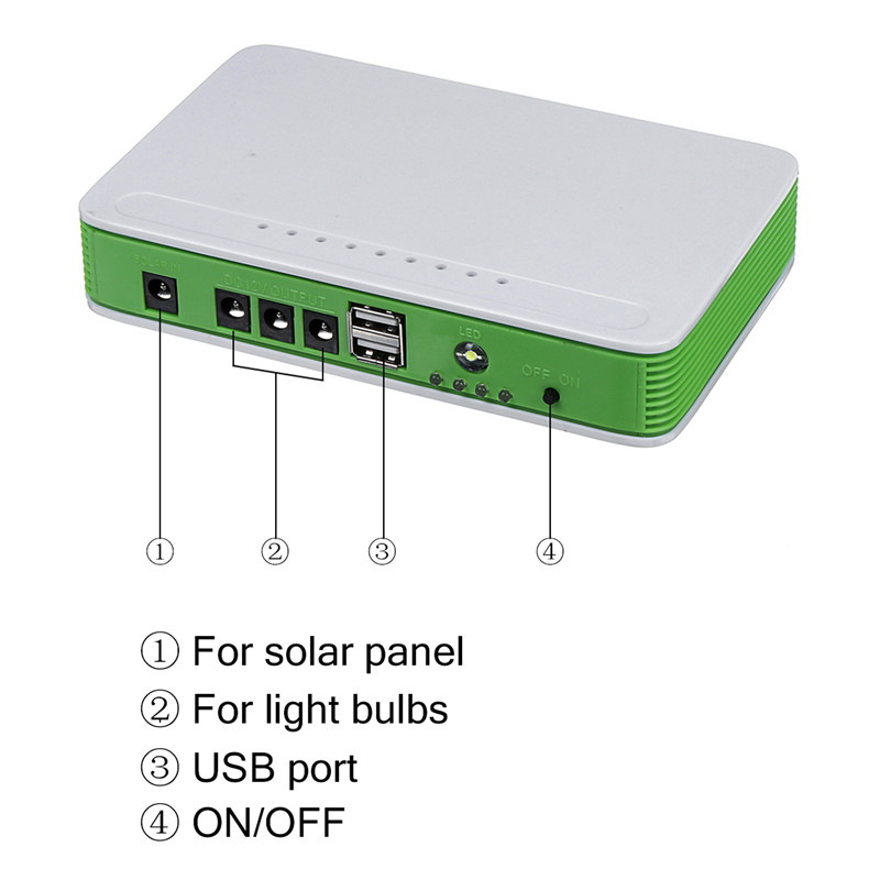 Solar Power LED Lighting System Portable Generator Solar-Panel Kit Camping Hiking Emergency Home Light with 2 LED Lamps