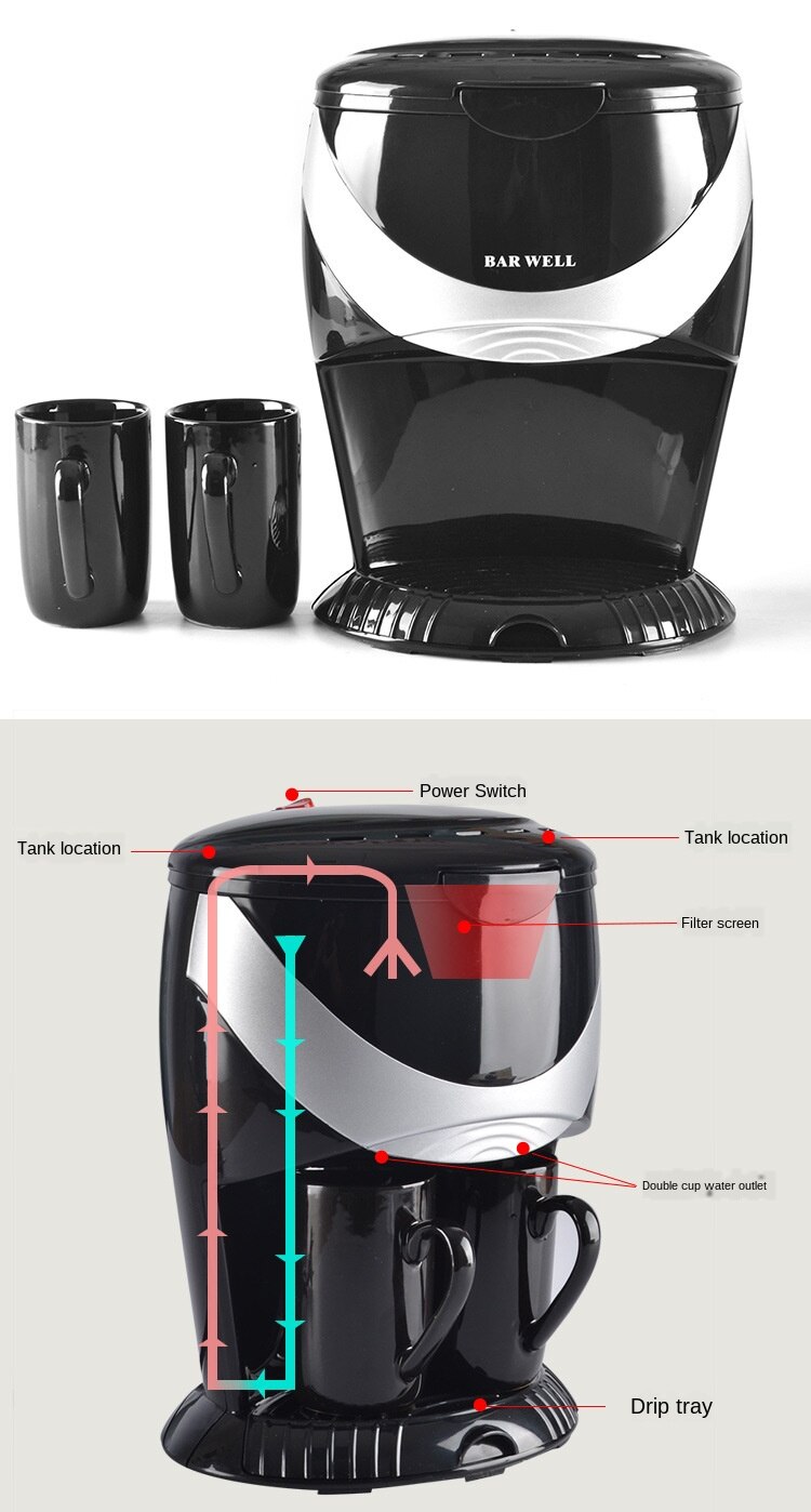 American Coffee Maker Household Small Automatic All-in-One Steam Drip Mini Coffee Machine Electric Single and Double Cups