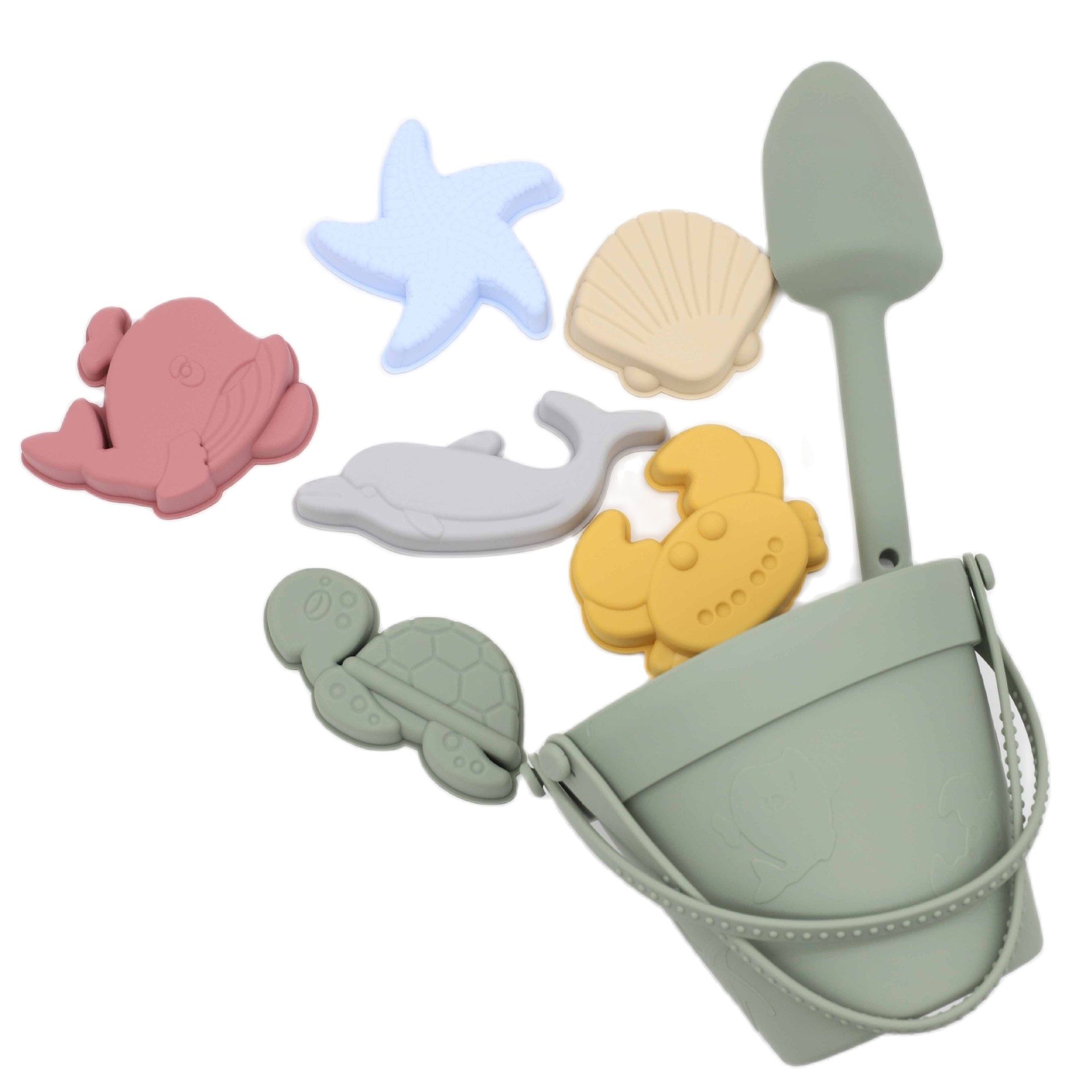 Jouets de plage en Silicone pour enfants, ensemble d&#39;outils de moulage de sable, jeu d&#39;eau d&#39;été pour bébé, jeu amusant, moule Animal mignon, jouet de bain de natation pour enfants: Army Green