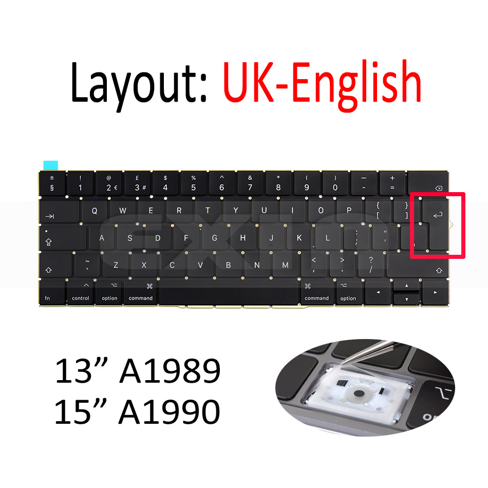 A1989 A1990 Toetsenbord US UK Engels voor Macbook Pro 13 "15" Toetsenbord MR9Q2 MR932 MR942 EMC 3124 EMC 3215: Black