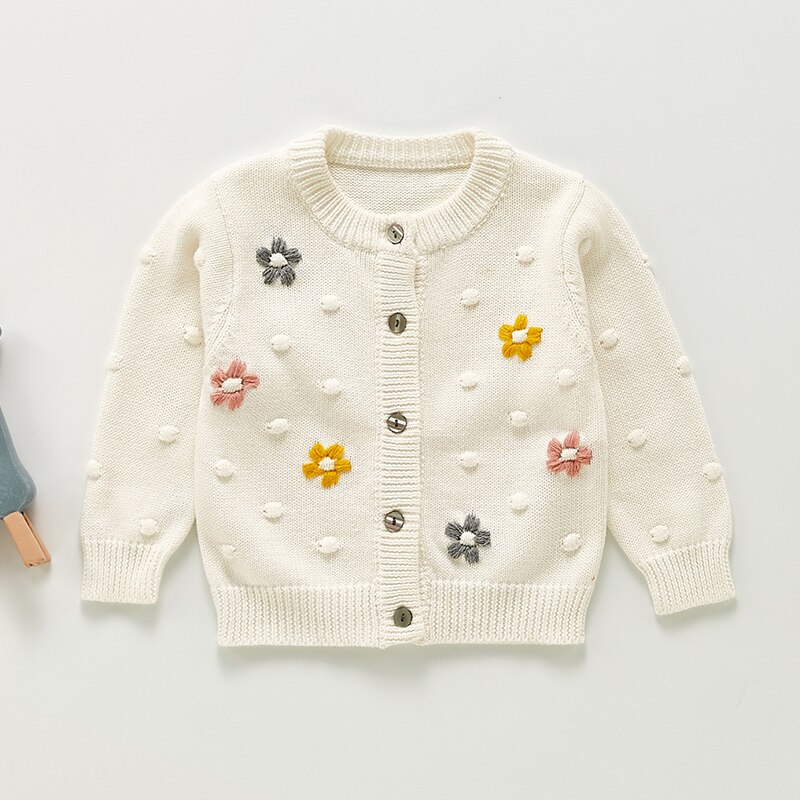 Pasgeboren Baby Kleding 0-2 Jaar Leuke Meisje Trui Lente Herfst Bloemen Baby Gebreid Vest Katoen Peuter kleding: white / 24M