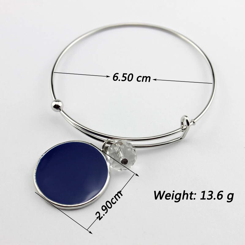 Monogramm Blanks Charm Emaille Flache Runde Disc Armreif Armband Einstellbar: B1923-Silver Blue