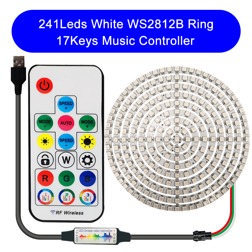 DC5V WS2812B DIY LED Ring 8 to 241 Pixels 5050 RGB Individually Addressable WS2812 Round Modules With 17Keys Music RF Controller: army green