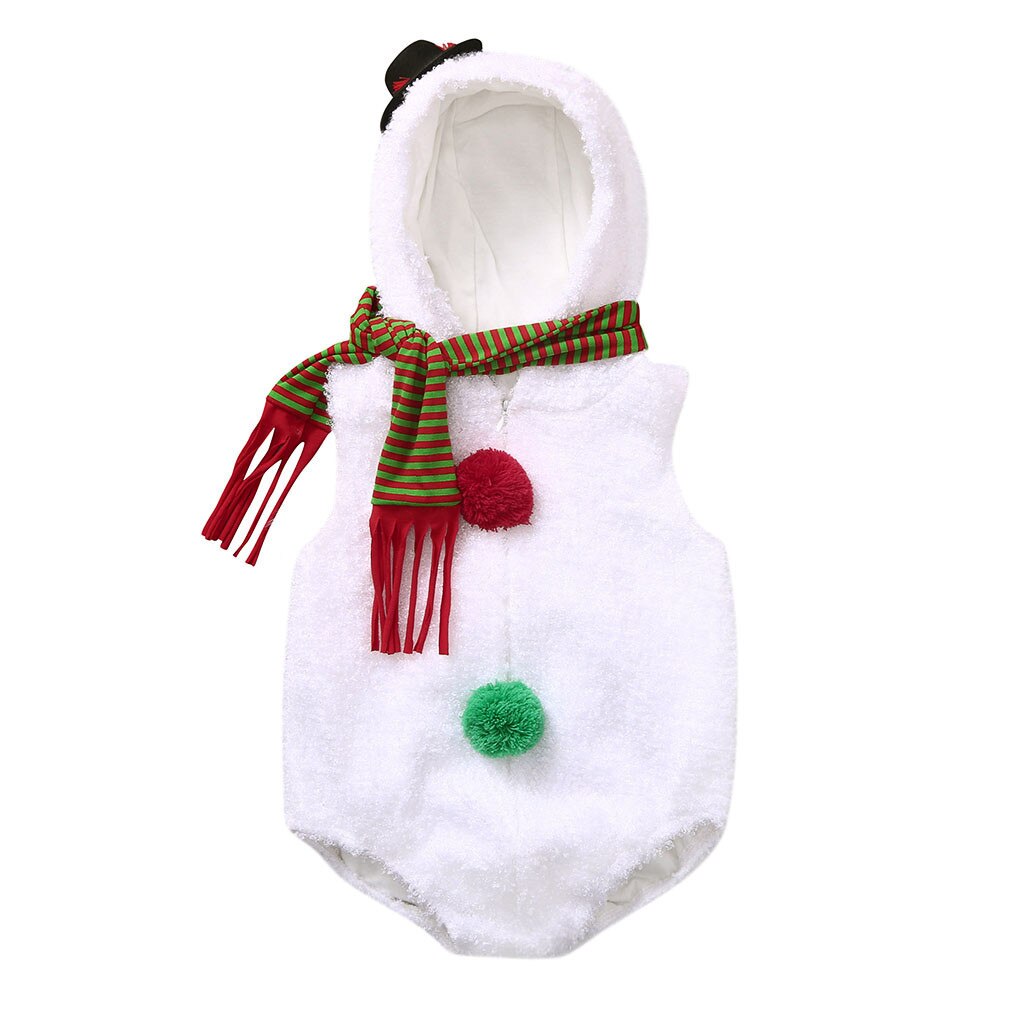 Newborn Infant Baby Boys Girl Christmas Xmas Clothes Romper Hat Outfit Costume Snowman Modelling Fleece Romper Scarf Sets: 24M