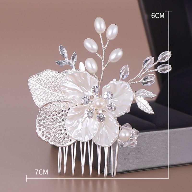 Simple Artificial Pearl Hair Comb Hand-woven Leaves Flower Headdress Bride Wedding Tiara Jewelry Hairpin N1HE